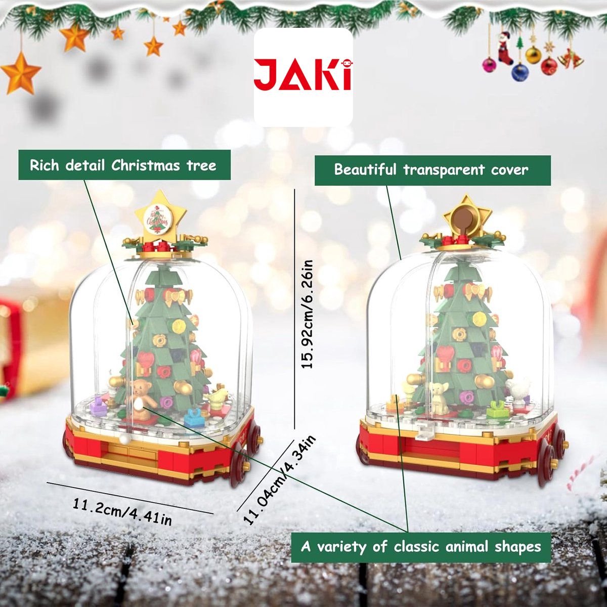 Jaki - Frozen kerstmis trein bouwset | Classic creator kerst speelgoed geschikt voor Lego | Kerstboom modelbouw | Christmas kerstballen decoratie cadeau geschenkset voor kinderen & volwassenen | Bouwdoos met 1011 bouwstenen — cadeau in Spellen & Speelgoed - foto 8