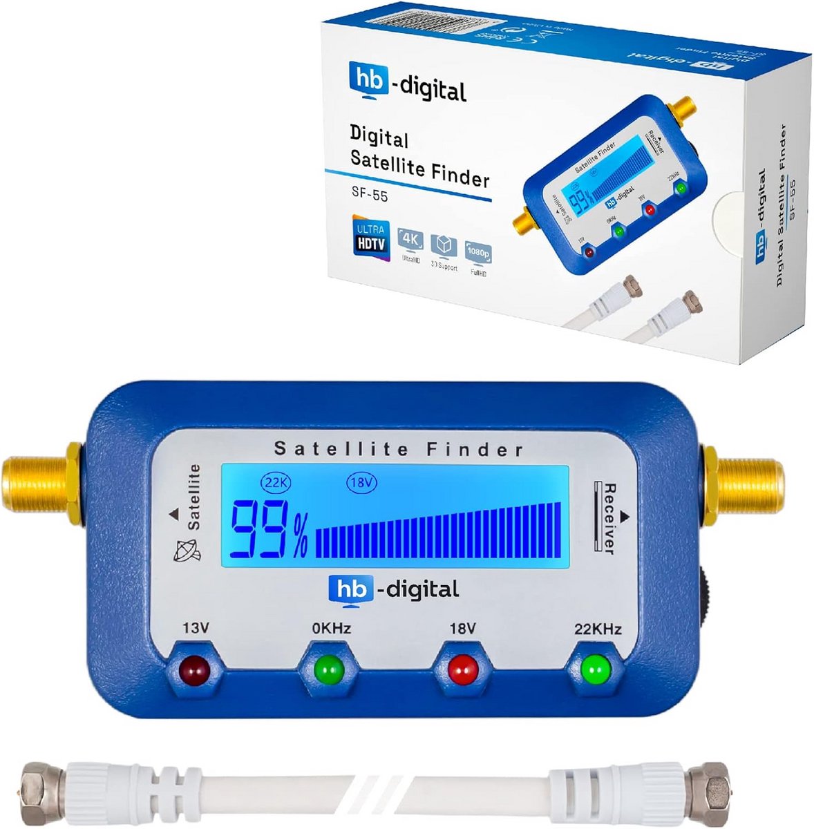 SATFINDER met digitaal LCD-scherm en geluidssignaal + F-aansluitkabel + Duitse handleiding