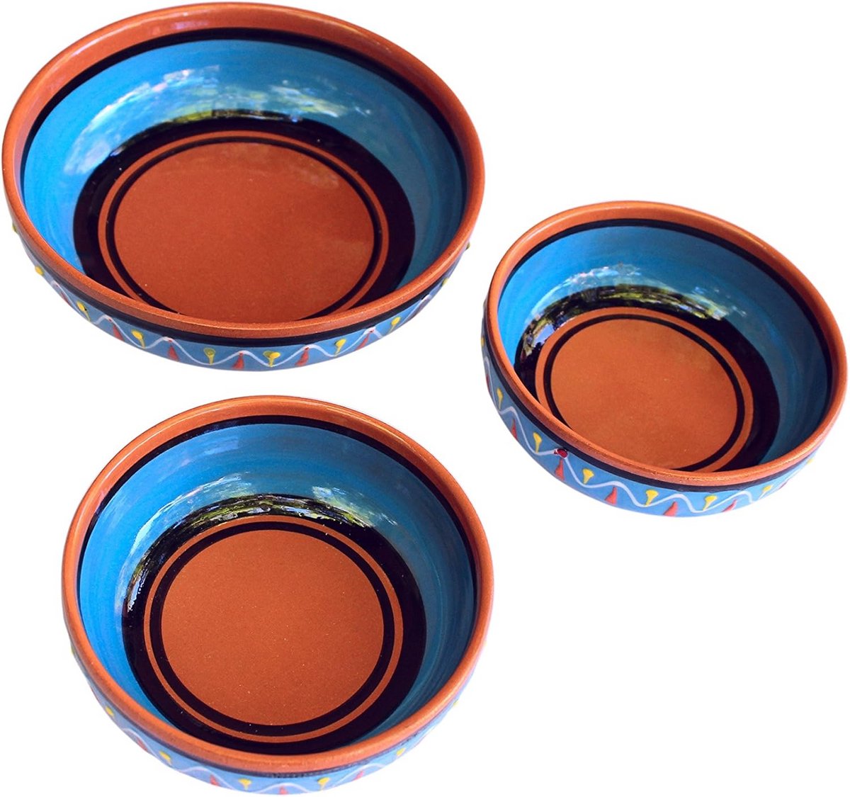 Terracotta serveerset 3 handgeschilderde kommen
