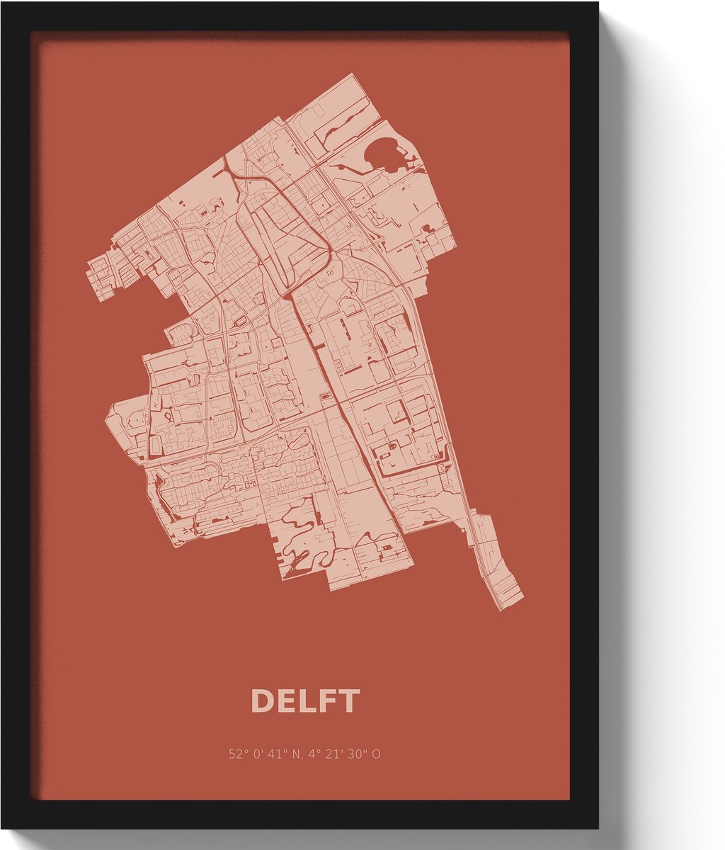 Poster Delft A3 - 30 x 42 cm - Rood (Exclusief Lijst)