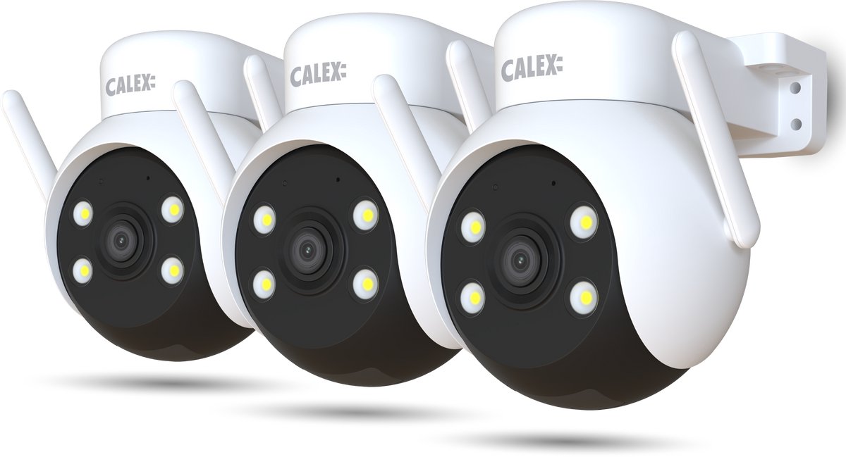 Calex Smart Security Beveiligingscamera - PTZ Buitencamera 2K met 355° Pan - Nachtzicht - 2-weg Audio & App-bediening - voor Buiten - 3-pack