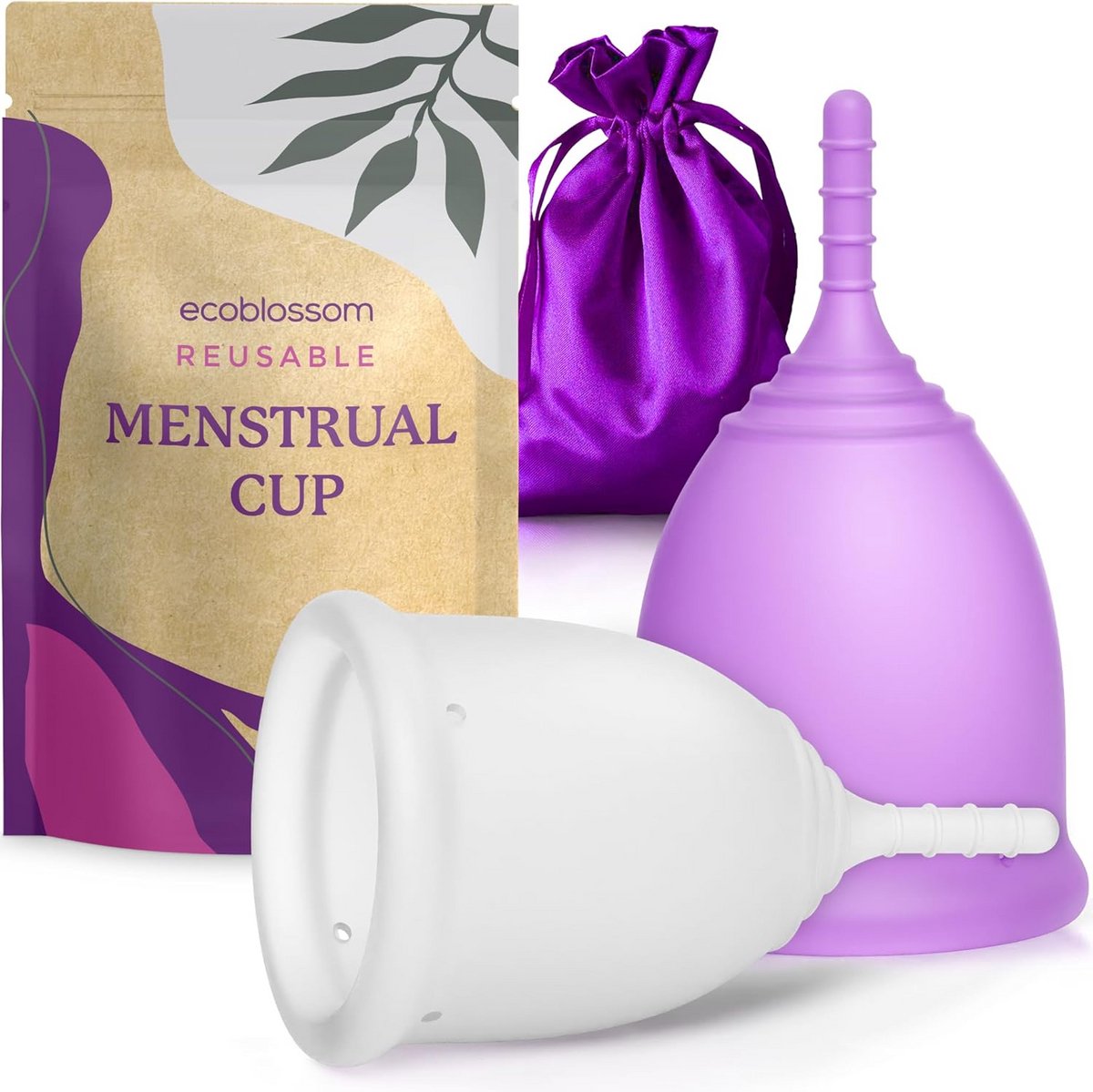 Herbruikbare Menstruatiecup Set van 2 - 12 Uur Bescherming - Siliconen Beker met Opbergzak