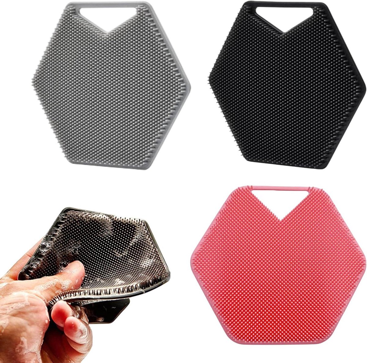 Ronte - Set van 3 siliconen bodyscrubbers voor huidmassage en bad, badaccessoires in 3 kleuren