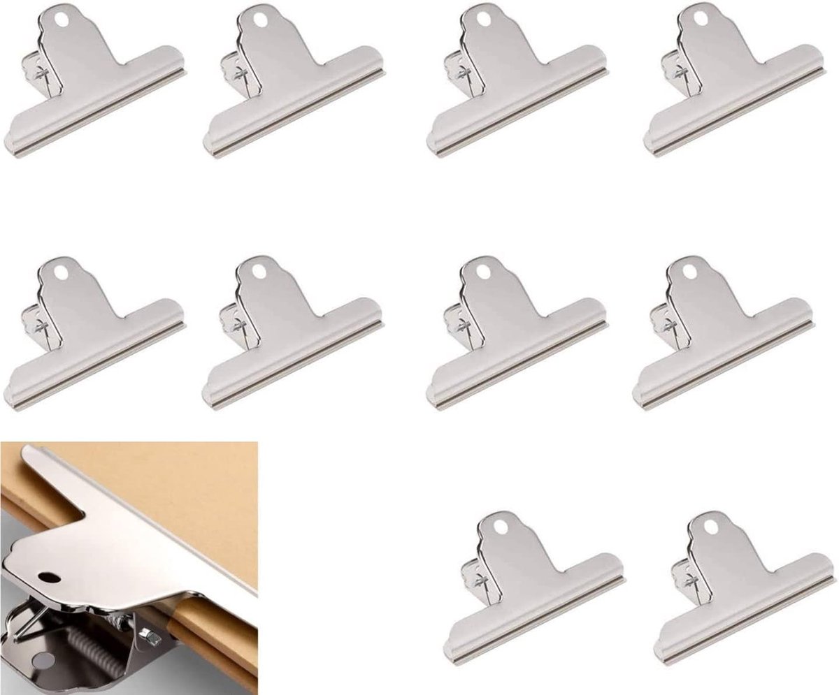Ronte - Bulldog-clips 10 stuks zilver roestvrij staal metaal Geld Binderclips 10cm - kantoorbenodigdheden bureau-accessoires vasthouden.