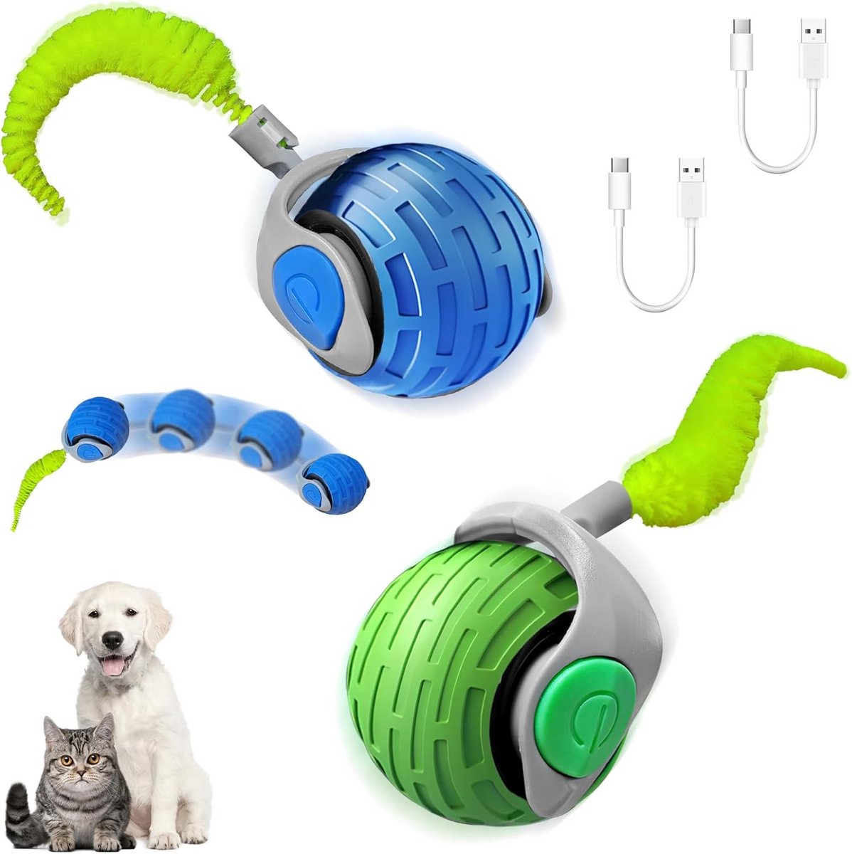 Interactieve Kattenbal - Oplaadbare Intelligentie met 2 Speelstanden - Lichtgewicht en Makkelijk Meenemen - Blauw en Groen