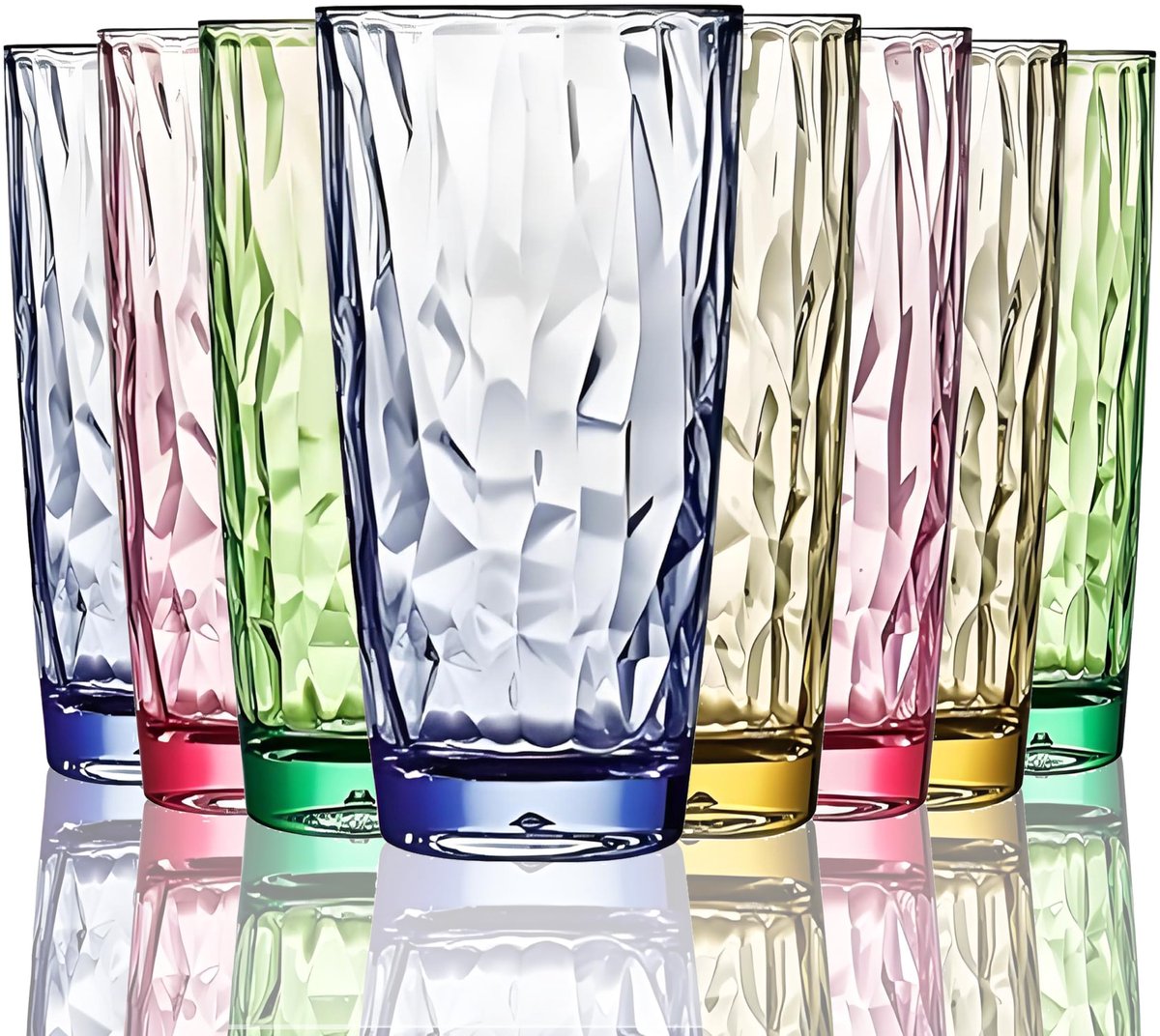 Unyqoos® Set van 8 kleurrijke onbreekbare drinkglazen voor veelzijdig gebruik