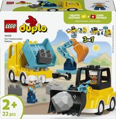 LEGO® DUPLO® Town 3-en-1 Jouet de Véhicules de Construction - Ensemble de Construction pour Tout-Petits avec 2 Figurines et Briques pour Construire une Pelle Mécanique, un Camion Benne, une Dépanneuse ou une Chargeuse - 10475