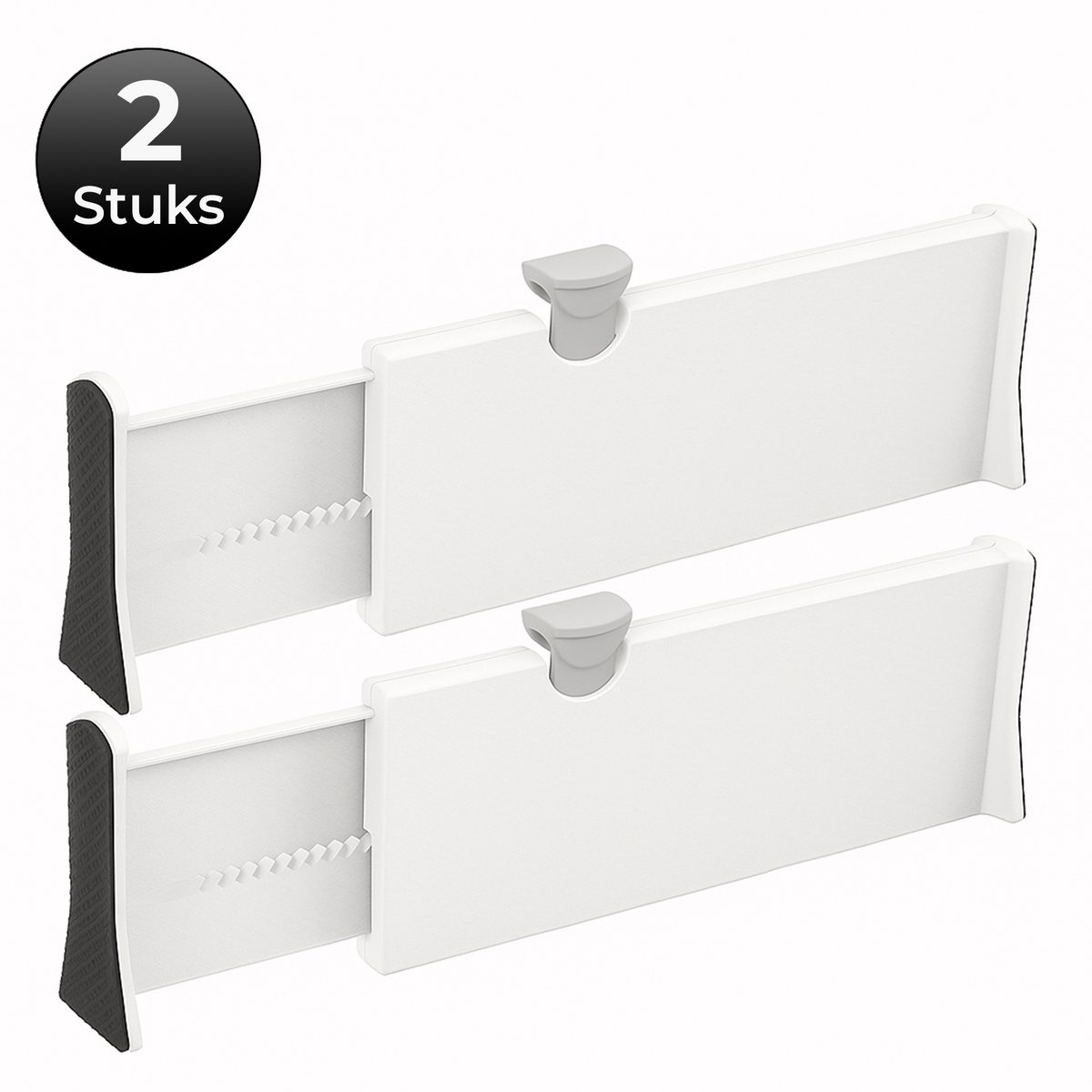 DIVERZA Ladeverdeler – Lade Organizer – Verstelbaar en uitschuifbaar van 37.5cm tot 53.5cm – Voor Kantoor / Keuken / Slaapkamer – Kleding Organizer – Set van 2 – Kunststof – Wit
