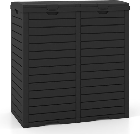 COSTWAY Poubelle avec double couvercle, 235 l, pour extérieur, avec bac de collecte extractible et poignée, poubelle étanche, poubelle de jardin, arrière-cour, terrasse, noir
