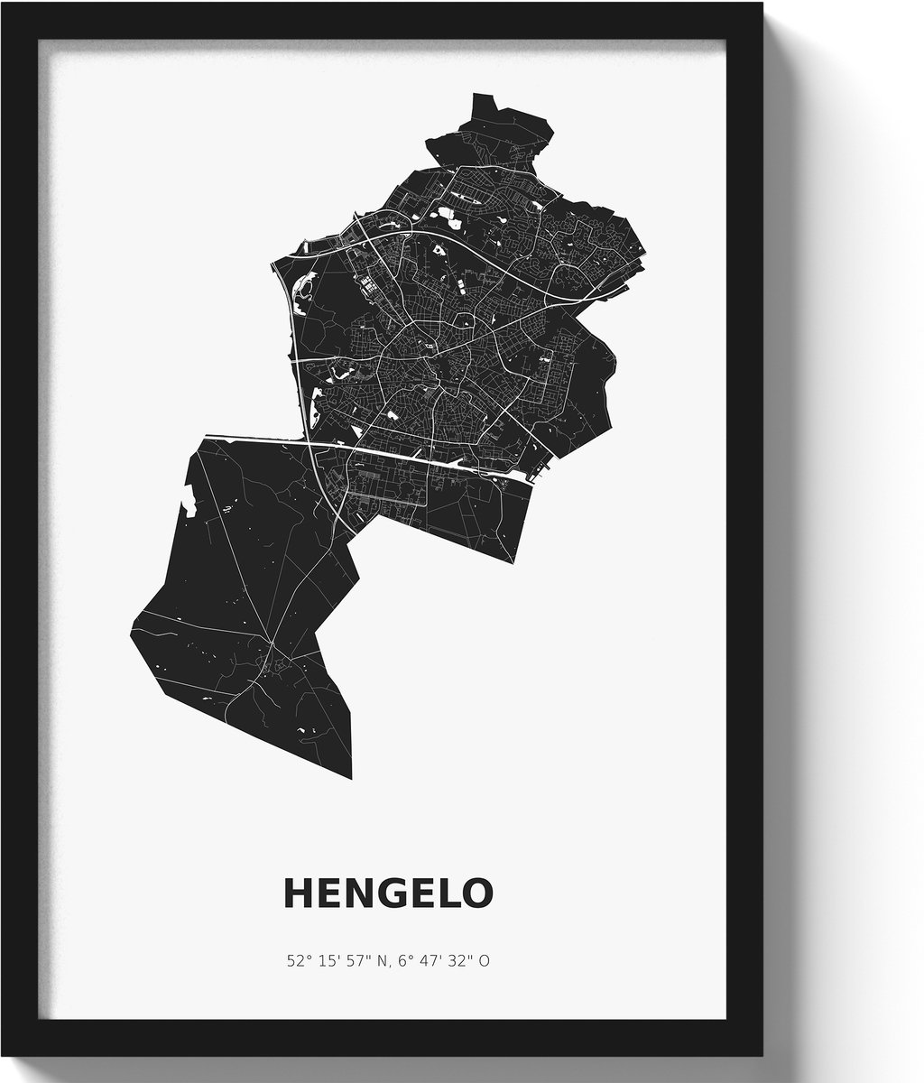 Poster Hengelo A3 - 30 x 42 cm - Zwart/Wit (Exclusief Lijst)