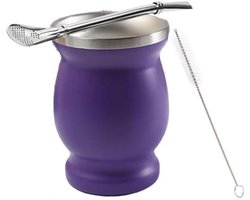 Yerba-Mate Stainless Steel Cup with Stainless Steel Straw and Cleaning Brush (Purple)