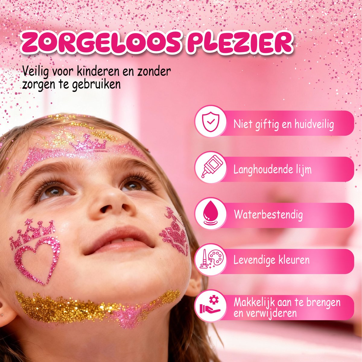 Craftiverse Glitter Tattoo Set – Prinsessen & Feeën Editie – 36 Sjablonen - 6 Kleuren - Schmink Sjablonen - Knutselpakket - Knutselen Meisjes - Huidlijm Voor Glitters - Inclusief Handleiding — afbeelding 7
