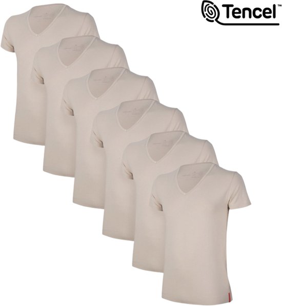 T-shirt Undiemeister - T-shirt homme - Coupe slim - Manches courtes - En bois de mélamine - Col V profond - Sable du désert (kaki) - Lot de 6 - XL