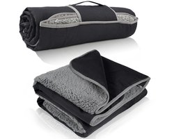 Outdoor Dekentje - Waterdicht en Winddicht 150x200 cm - Drievoudige Isolatie met Sherpa Voering - Opvouwbaar Camping Accessoire - Geschikt voor Picknicks en Sportevenementen - Zwarte Kleur