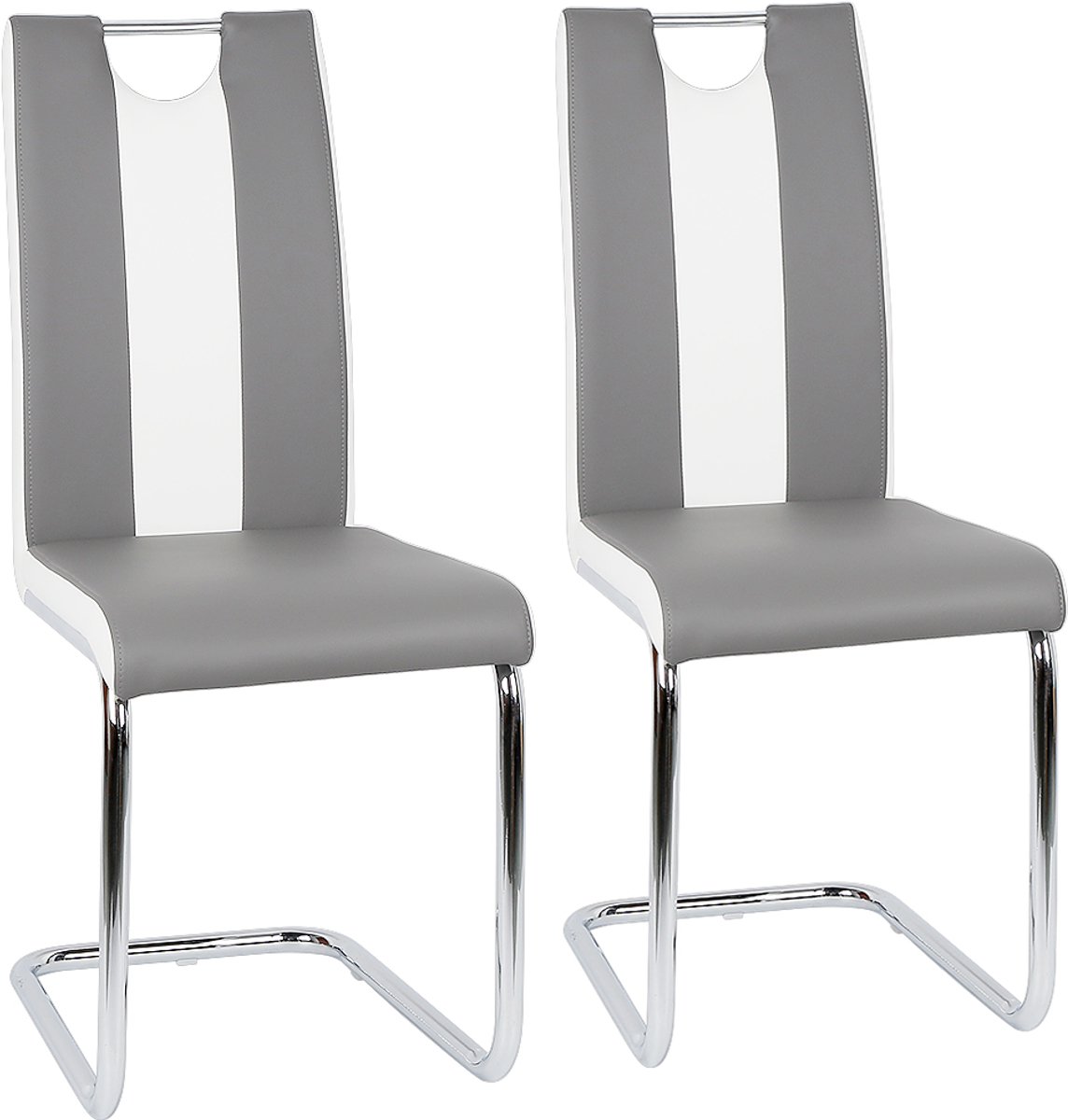 PIPIPOXER-2x Eetkamerstoelen Cantileverstoelen Draaistoel Hoge Rug,Lichtgrijs en wit