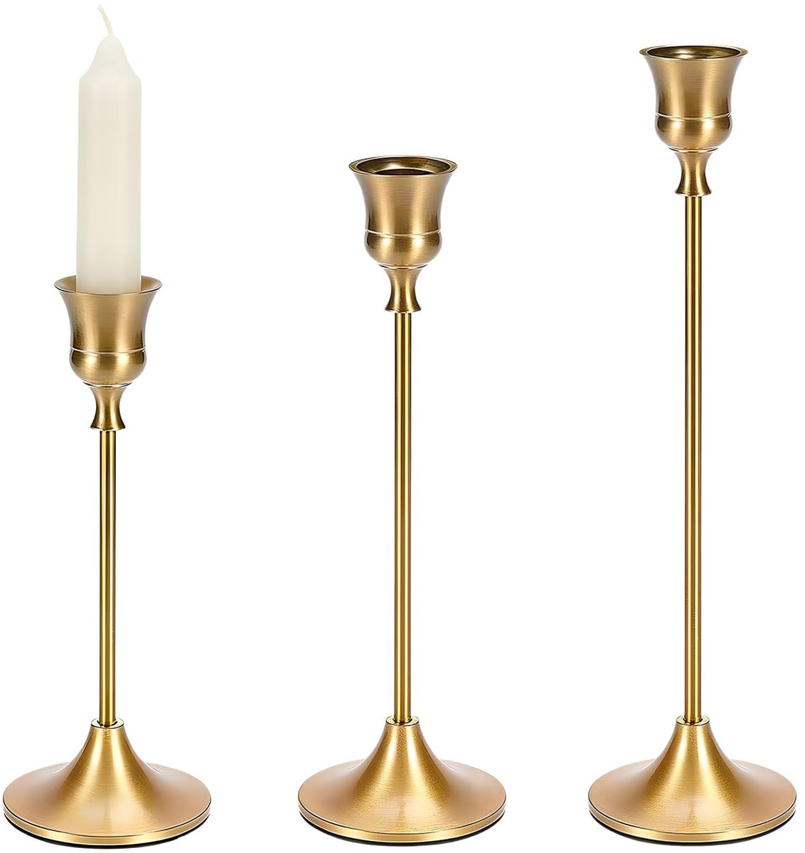 Unyqoos Set van drie metalen kandelaars met vintage ontwerp voor sfeervolle decoratie goud