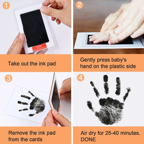 Baby hand- en voetafdrukset, 5 inktloze printpads voor baby's en huisdieren, 10 afdrukkaarten, baby voetafdrukset, veilig en niet-giftig voor voeten en handen, familieherinnering - Zwart van Ulici — afbeelding 3