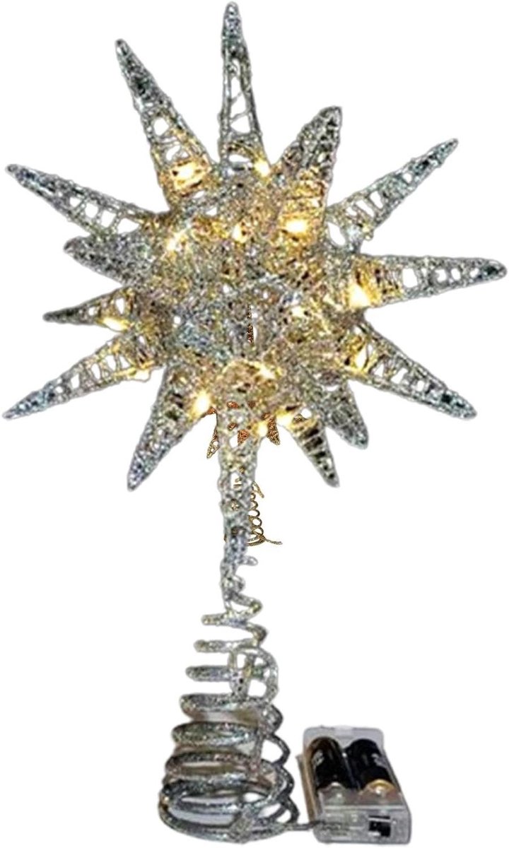 Kerstboom Piek Ster Spiraal Zilver 23cm Kerstboom Piek Ster Spiraal Zilver 23cm