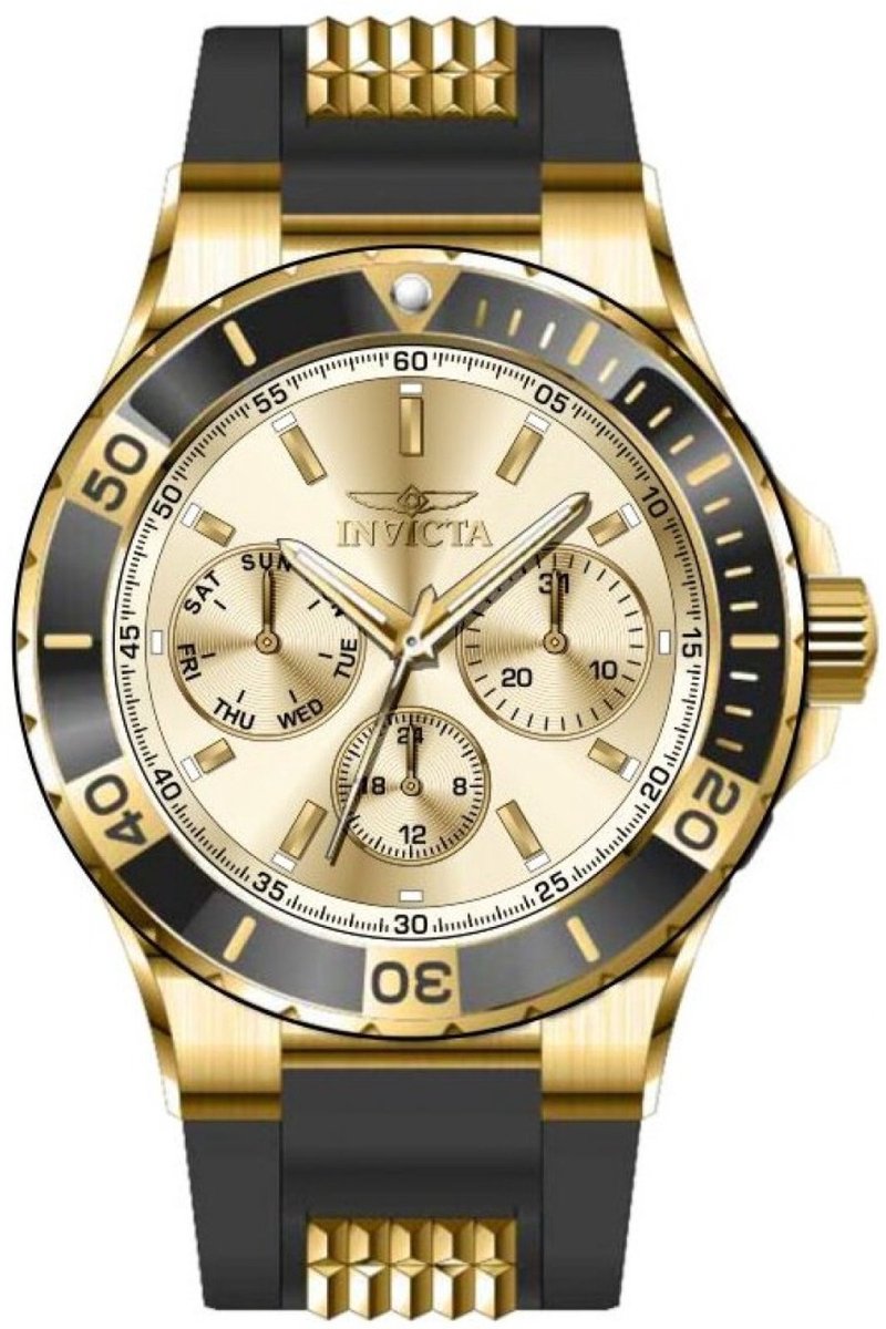 Invicta Aviator 49892 Dames Horloge - Waterdicht - Analoog - Quartz Uurwerk - Roestvrij Staal met gouden Wijzerplaat - 38mm