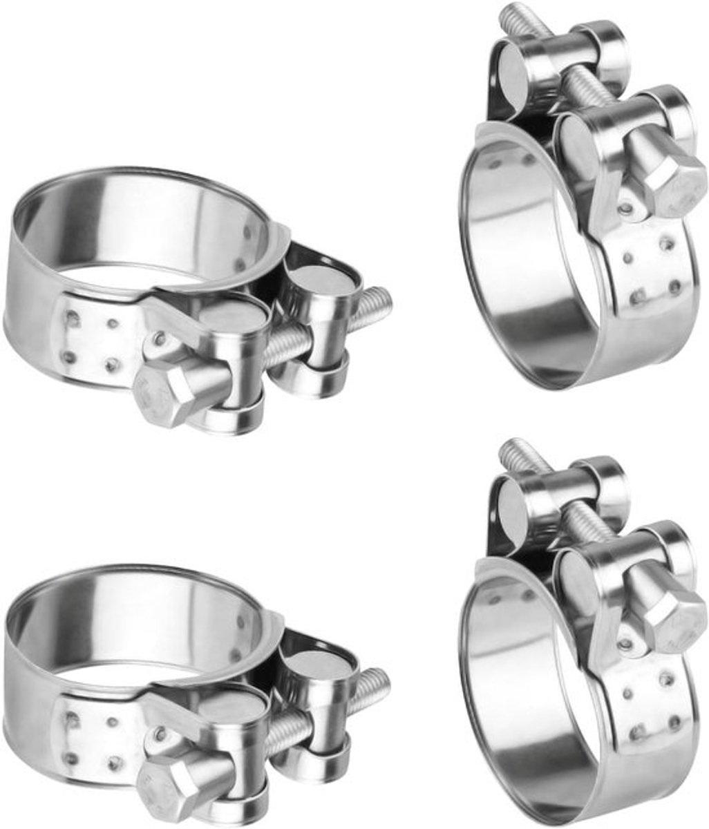 Verpakking met 4 stuks RVS scharnierboutklemmen, klembereik 32-35 mm