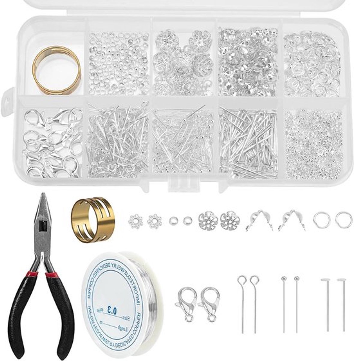Sieraden Maakset voor Doe-het-zelvers en Volwassenen - Buigringen, Reparatieset, Oorbellen - Kunststof Doos - Accessoires - Zilverkleurig