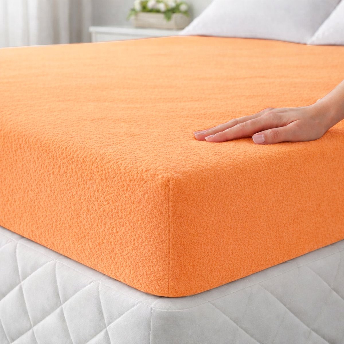 Hoeslaken Molton ( warm / winter zoals flanel) - Tweepersoons 160 x 200 cm - oranje