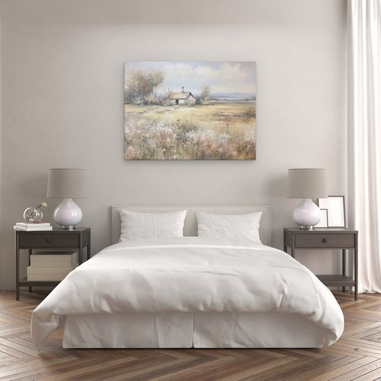 Artaza Canvas Peinture Peinture d'une Petite Maison Rustique dans un Champ avec des Fleurs Sauvages et des Arbres - 120x90 cm - Groot - Décoration Murale Salon - Peintures - Décoration Murale