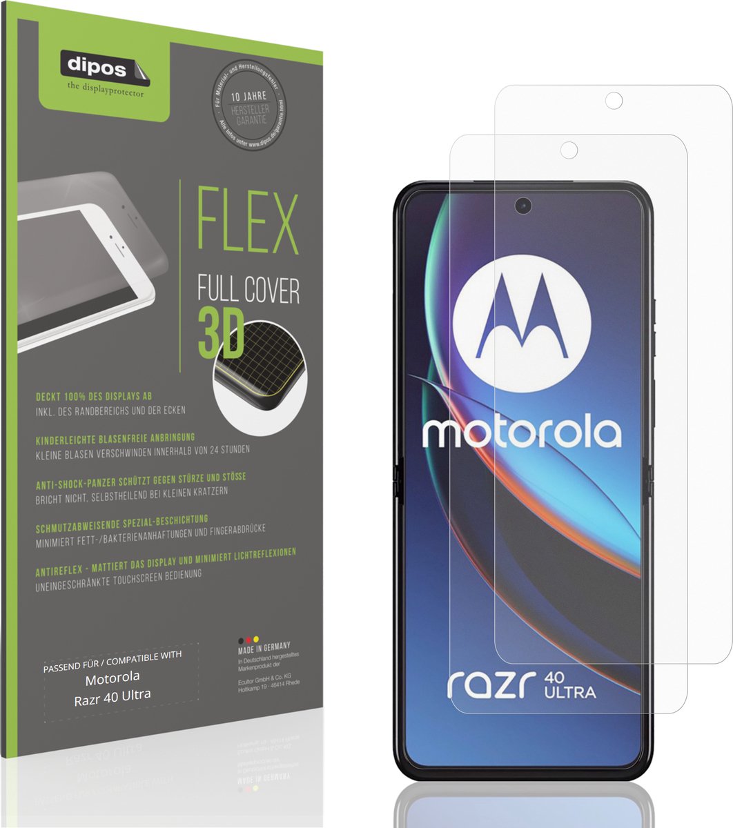 dipos FLEX – 2x Matte Screenprotector geschikt voor Motorola Razr 40 Ultra | Volledige Schermbescherming | Case-Friendly