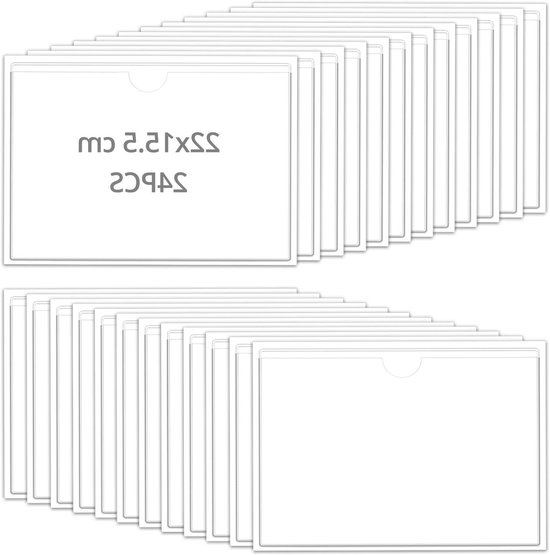 Set van 24 transparante zelfklevende hoezen DIN A5 - Brochurehoezen met etikethouder - Waterdicht en Robuust - Organiseer en bescherm documenten met gemak!