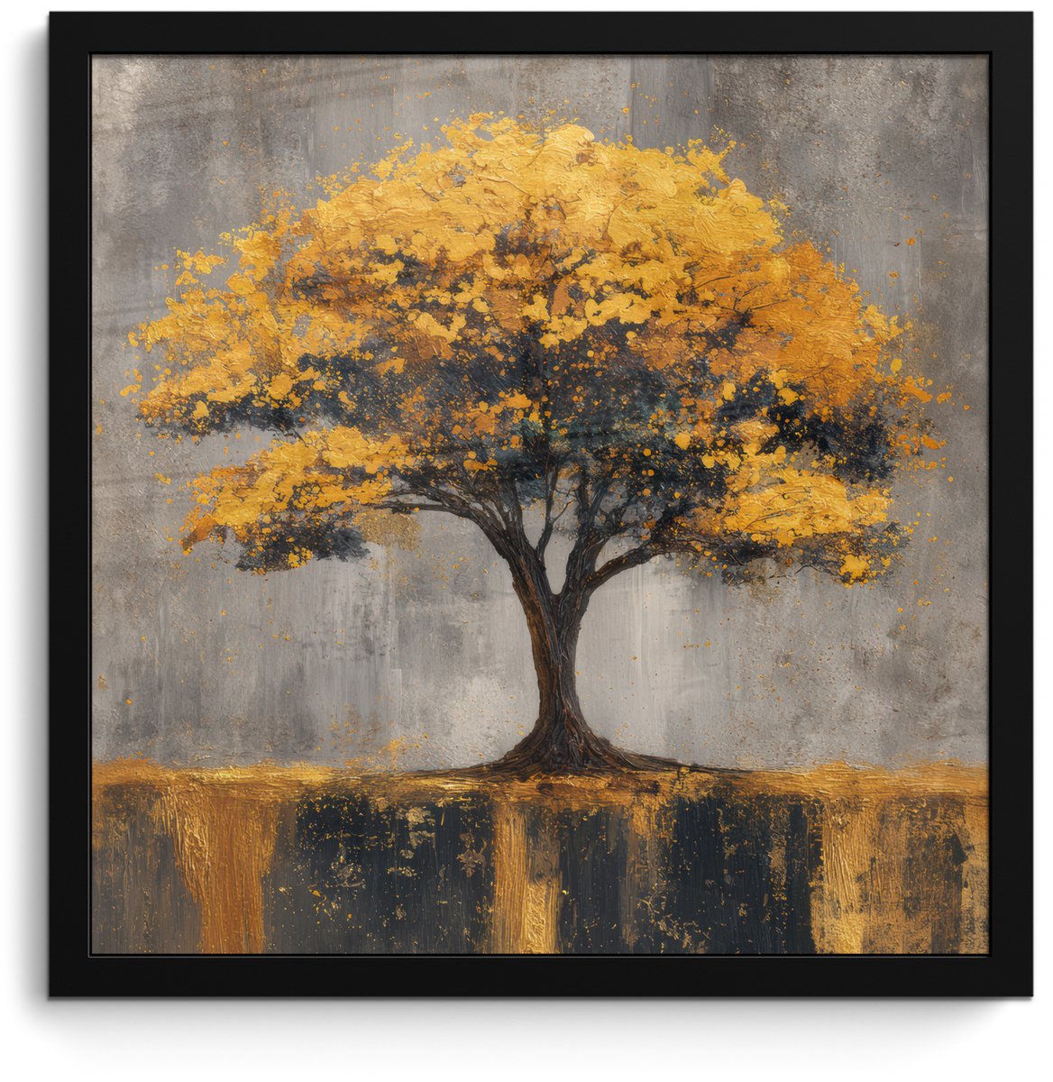 FrameYourWall Poster in lijst - Fotolijst 40x40 cm - Posters - Boom - Bladeren - Goud - Abstract - Posterlijst zwart - Decoratie - Wanddecoratie woonkamer - Muurdecoratie slaapkamer