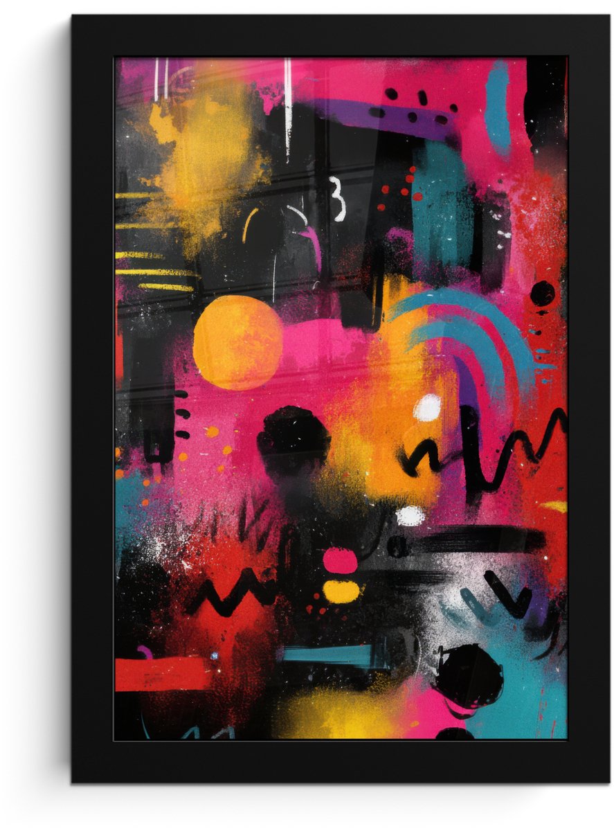 FrameYourWall Poster in lijst - Fotolijst 20x30 cm - Posters - Kleurvlakken - Vormen - Kleurrijk - Abstract - Posterlijst zwart - Decoratie - Wanddecoratie woonkamer - Muurdecoratie slaapkamer Kleurvlakken - Kleurrijk - Abstract
