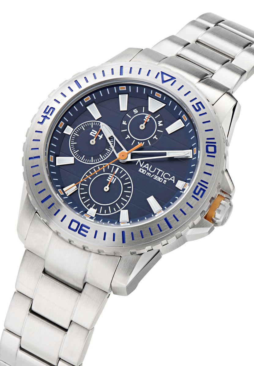 Nautica Nst Quartz Analoog Horloge Edelstaal Material 100% Roestvrij Staal 100% Acero Inoxidablearmband 44 mm NAPNSF507