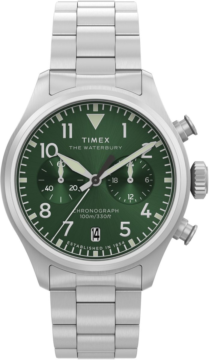 Timex Waterbury Ace Chronograph Quartz Chronograaf Horloge Zilverkleurig Kast: 100% Roestvrij Staal | Armband 100% Roestvrij Staal 41 mm TW2Y19100AJ