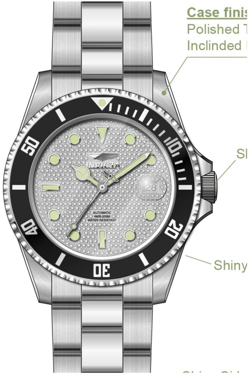 Invicta Pro Diver 50282 Heren Horloge - Waterdicht - Analoog - Automatisch Uurwerk - Roestvrij Staal met zilveren Wijzerplaat - 43mm