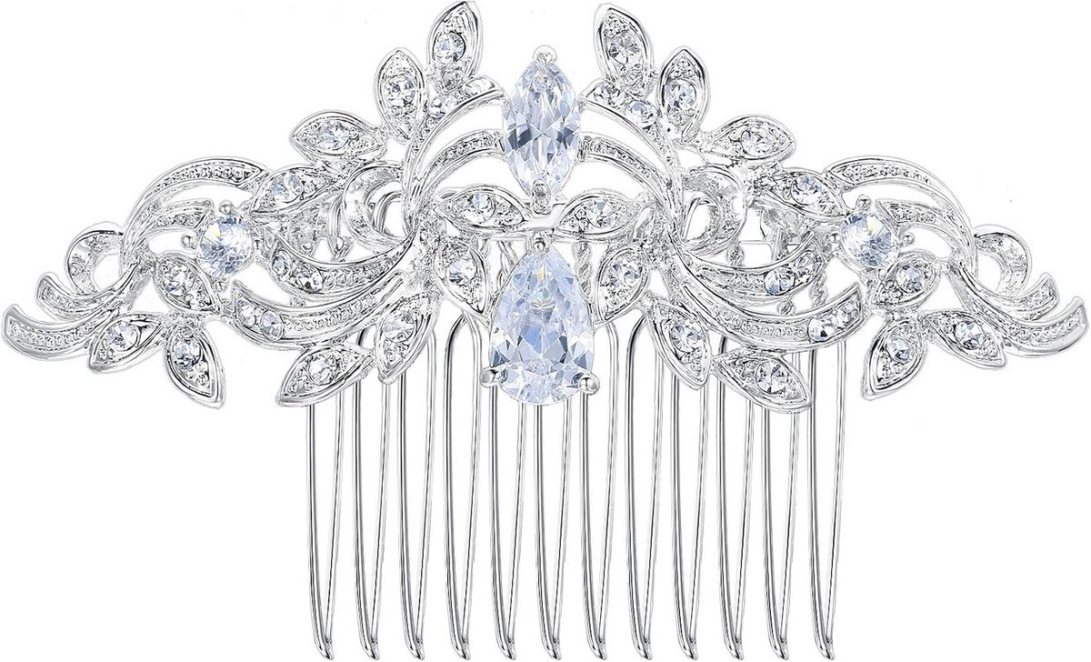 Bruidshaaraccessoire met Kristallijnen Bladmotief en Golfaccent voor Bruiloft