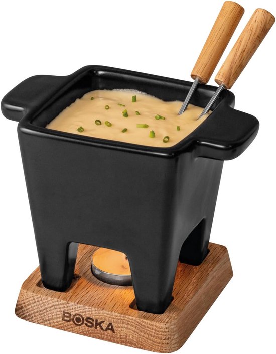 Kleine Kaasfondue Pan Houten Onderstel Keramiek voor Diner voor Twee