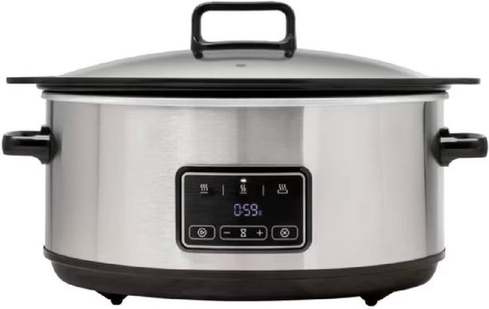 RVV® Slowcooker met Timer - Crockpot - Stoompan - Uitneembare Binnenpan - 3.5 Liter - Roestvrij staal - 25cm x 24cm x 23cm