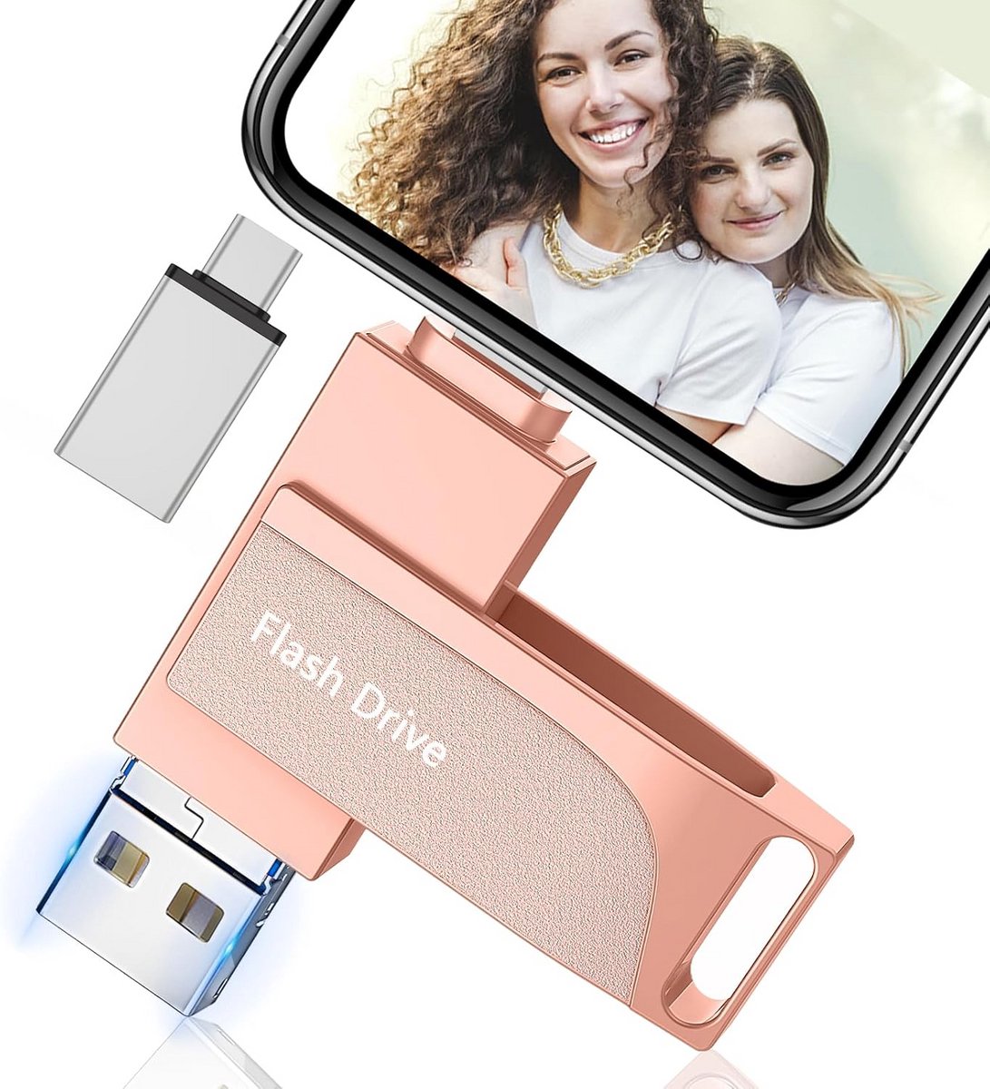 USB-stick 256 GB 4-in-1 voor Telefoon, Tablet en PC - iOS & Android Compatibel
