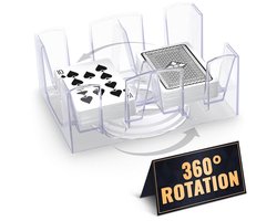 Draaibare Kaarthouder 360° - Houdt 2 Kaartspellen - Transparant - Compact & Draagbaar voor Poker, Blackjack, Bridge, Canasta, Uno - Gemakkelijk Schoon te Maken - 2 x 4,8 x 7,1 inch