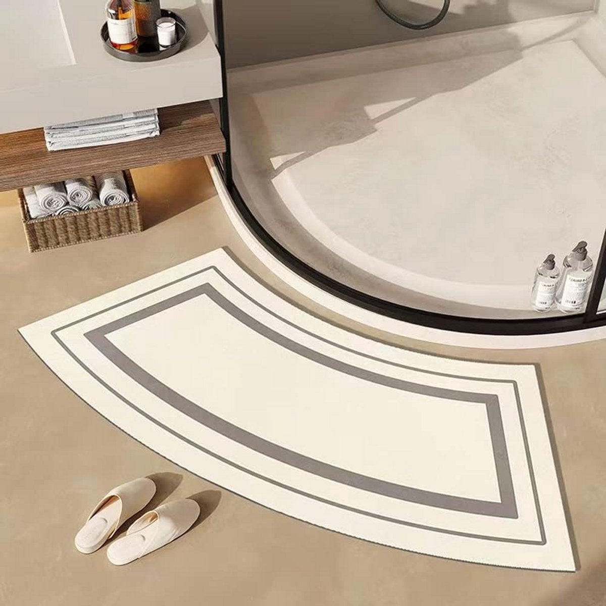 Ronde Antislip Badmat voor Gebogen Douchecabine – Sneldrogend & Zeer Waterabsorberend