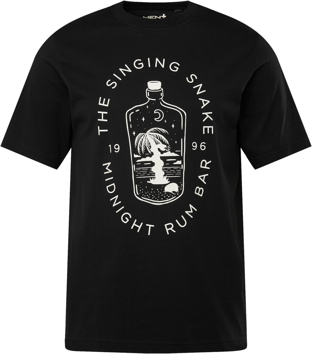Men Plus - Heren - T-shirt korte mouwen print op de voorkant - Zwart - Maat 56+