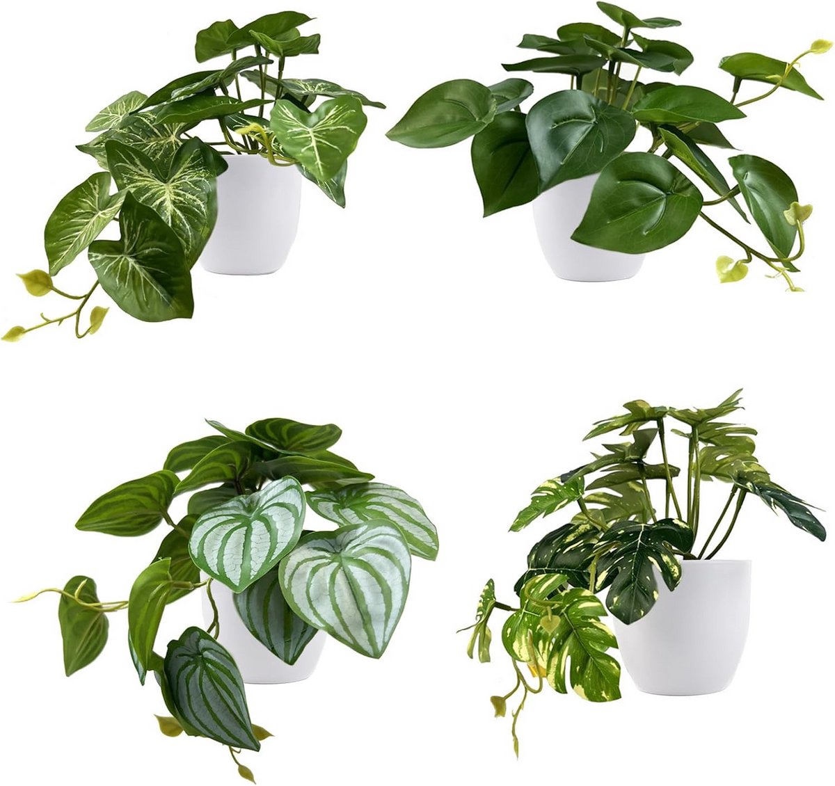 Kunstplanten in pot - Mini decoratie - Ruimte verfraaien - Onderhoudsvrij - 4 stuks - Groe