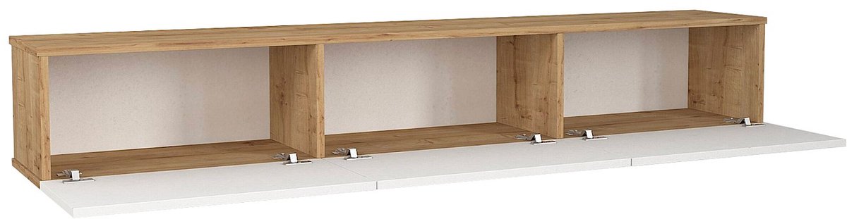 Vente-unique Zwevend tv-meubel met 3 deuren - Wit en Lichtnatuur - VIKILA