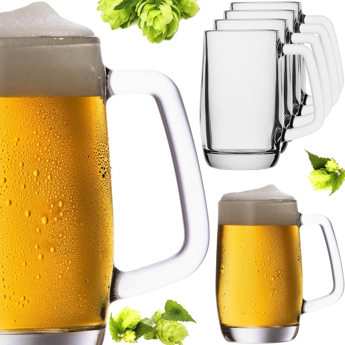 Set van 6 Bierpullen met Hendel - Stevig Glas - 300 ml Bierkannen
