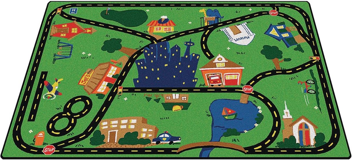 Groot Speelkleed Stadscentrum met Wegen voor Kinderkamer - Speelmat met Voertuigthema