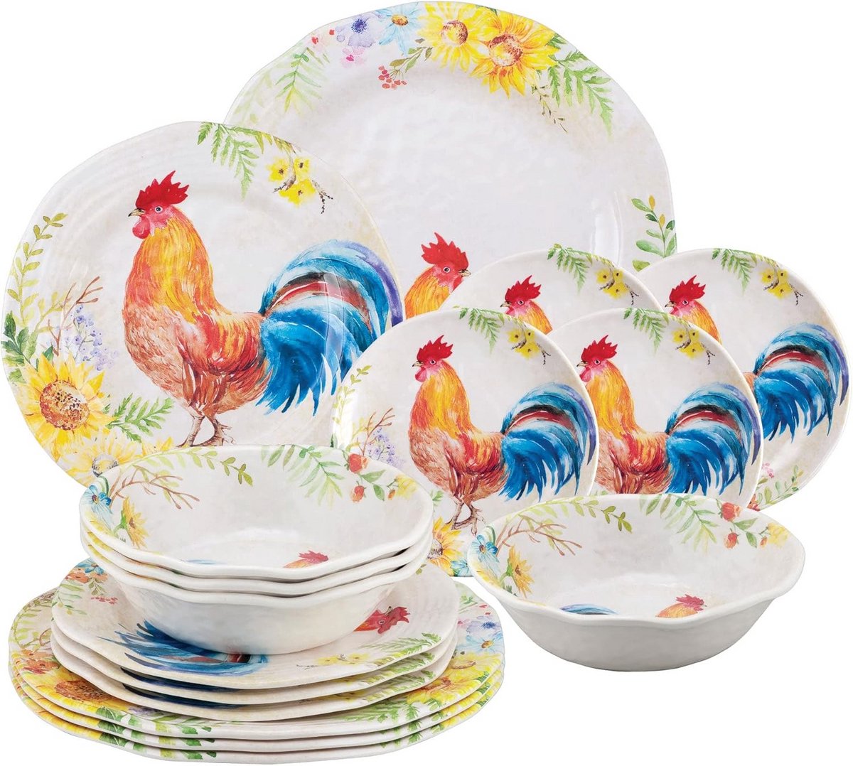 16-delige Melamine Servies Set voor 4 Personen - Geschikt voor Binnen en Buiten