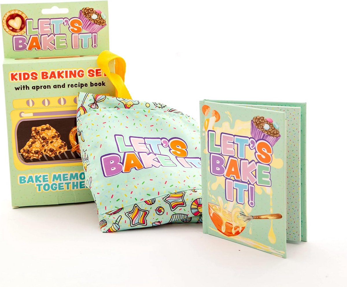 Kinder Bakset met Schort en Eenvoudige Receptenboek - Leuk Cadeau