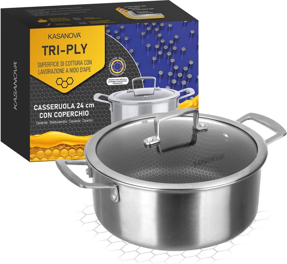 Drielaagse Kookpan 24 cm met 3-delig Deksel - Hoogwaardige RVS Pan