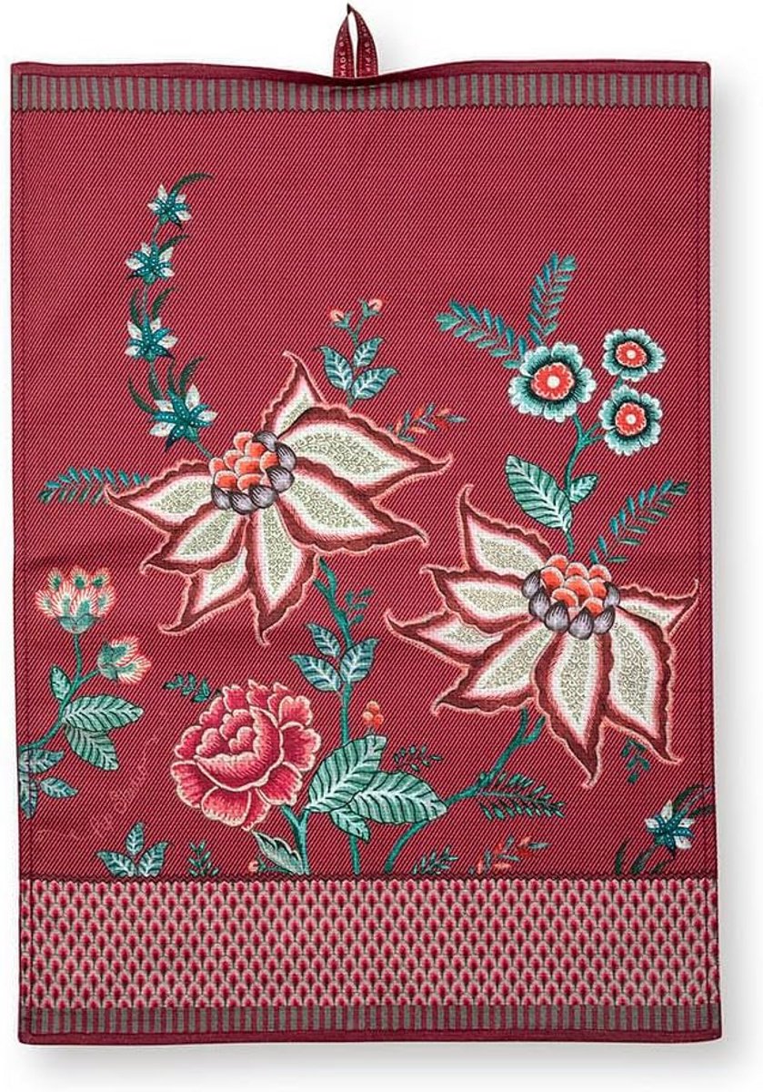 Keukendoek Bloemmotief Donkerroze - Nederlands Ontwerp - Katoen
