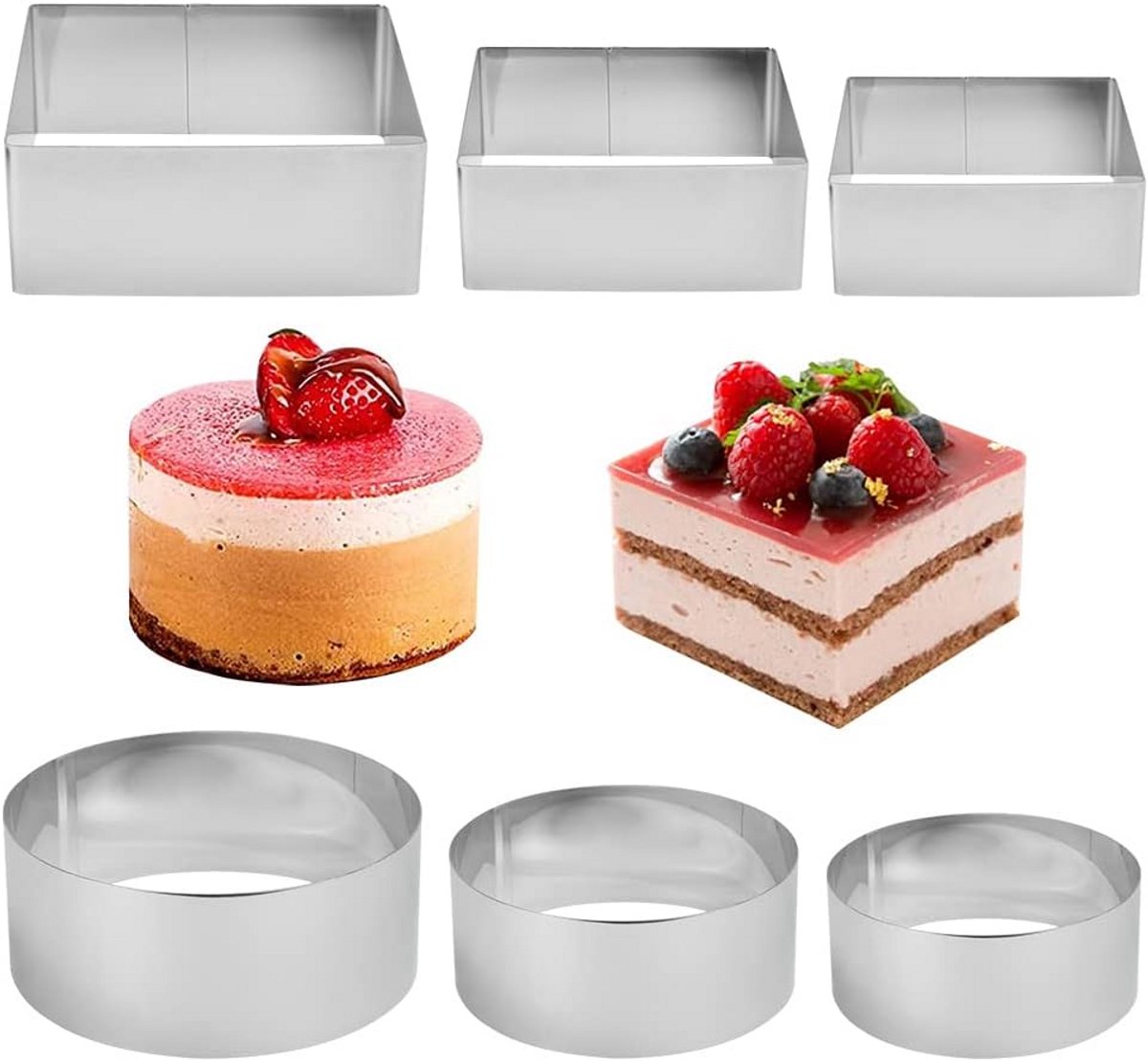 Verstelbare RVS Mousse Cake Ringen - Set van 6 Taartvormen
